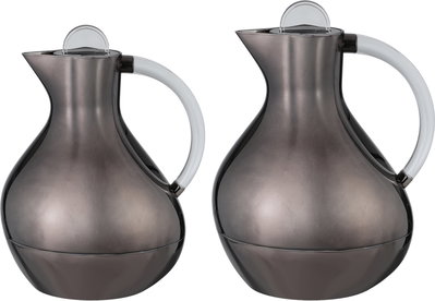 Al Saif Gallery Layal Thermos Set, 0.6/0.9 Liter, 2 Pieces, Glass Interior, Plastic Exterior, Transparent Handle, Push Button - Transparent Black product image 2