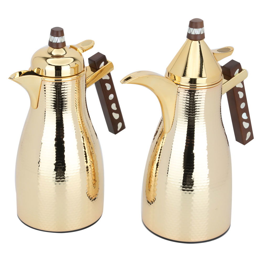Al Saif Gallery Maimouna thermos set, two pieces, 1/1 liter, thermal glass inner container, steel outer shell - gold product image 2