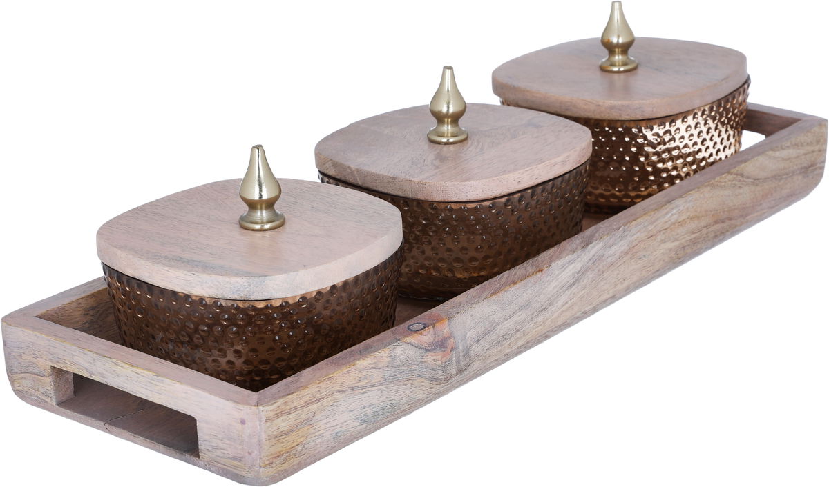 Al Saif Gallery glass yogurt set, 4 pieces, wooden tofir, lid - brown product image 2
