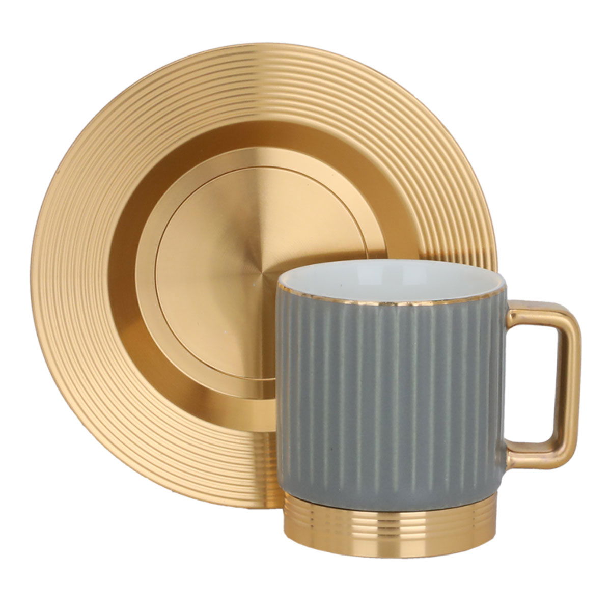 Al Saif Gallery porcelain coffee cup set, gold steel saucer, 12 pieces - gray product image