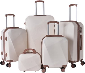 طقم شنط سفر ABS ليمرا، 5 مقاسات، 4 عجلات، زاويه 360 درجة، LMA-1131 - بيج ذهبي product image