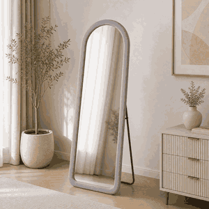 مراية ستاند زجاج، 170×70 سم، ستاند معدن، اطار مخمل - رمادى product image