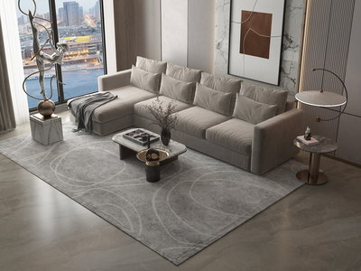 Modern L-shaped Swedish wood sofa, 340 x 160 cm, Chanel fabric - light beige product image 3