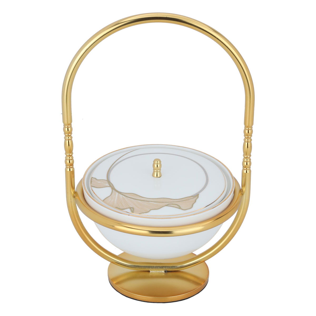 Al Saif Gallery porcelain date, 14 x 14 x 24.5 cm, engraved with lid, golden stand - white product image 2