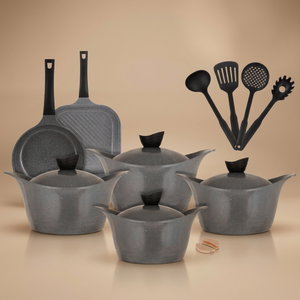 طقم قدور جرانيت فولكانو،17 قطعة - رمادي غامق product image