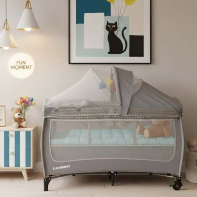 حظيرة لعب اطفال فان مومنت، 125×65 سم، مع ناموسية - رمادي product image 1