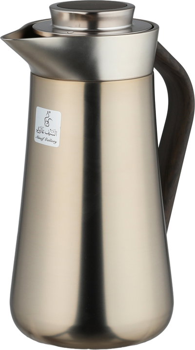 Al-Saif Gallery Al-Huda Stainless Steel Thermos, 1 Liter, Dark Wooden Handle, Push Button - Matte Silver product image 4