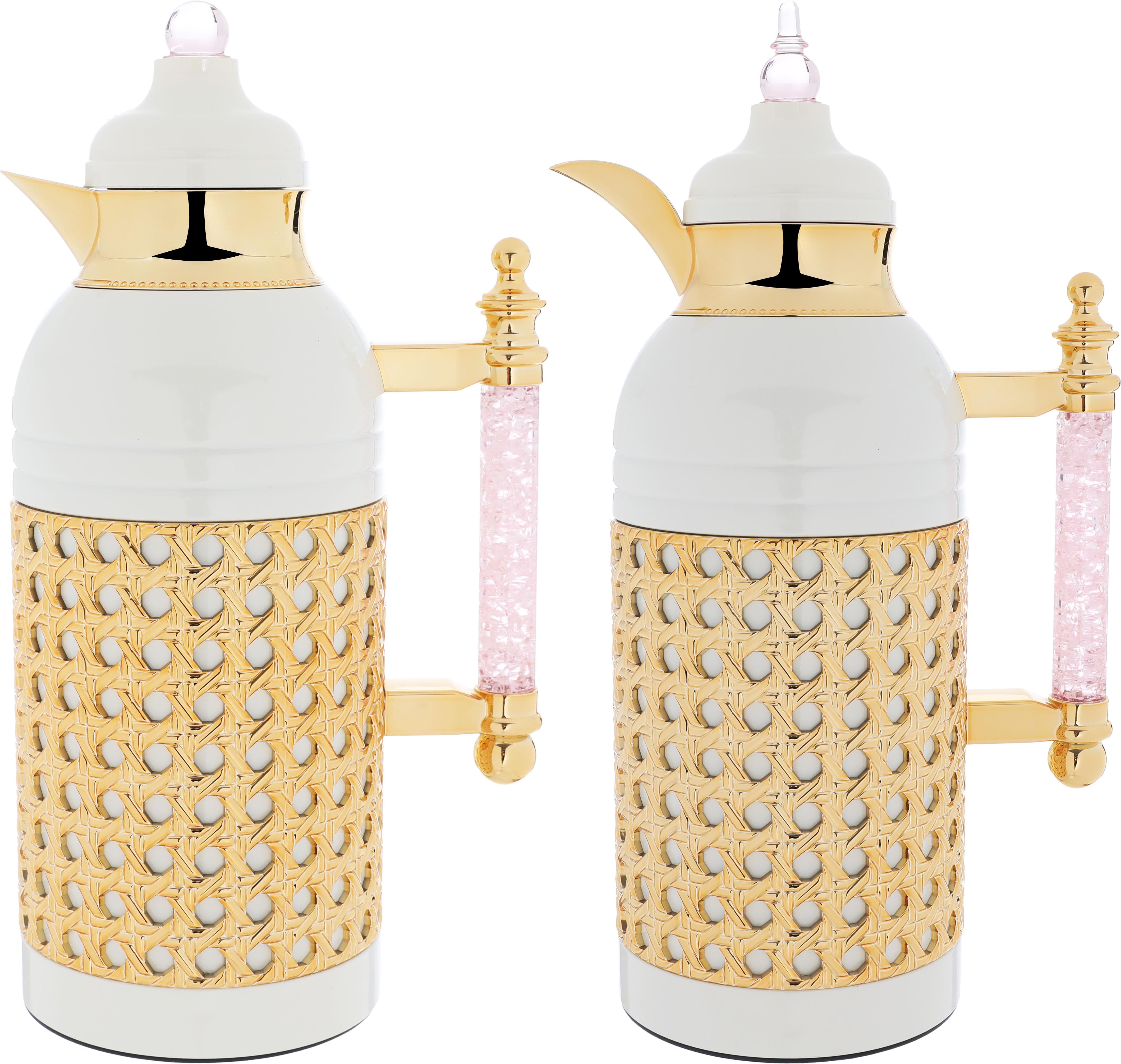 Al Saif Gallery Sarah thermos set, 1 liter, crystal handle, thermal glass inner case, steel outer case - pearl product image