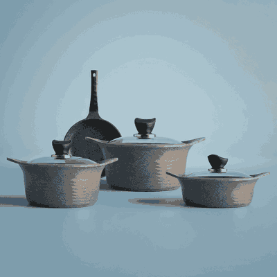 طقم قدور كوري جرانيت تورنادو، 7 قطع، غطاء زجاج - رمادي غامق product image 1