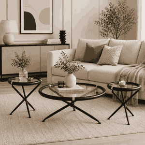 طقم طاولات زجاج و معدن، 3 قطع - اسود product image