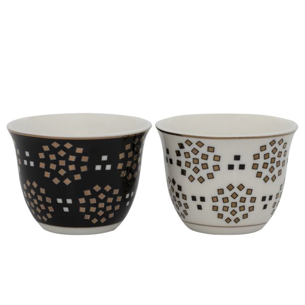 Al Saif Gallery porcelain Arabic coffee cups set, 12 pieces, gold square pattern - white black product image 2