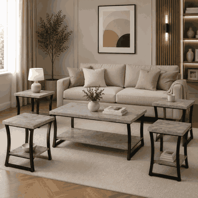 طقم طاولات خشب MDF و معدن، 5 قطع - رمادى اسود product image 1