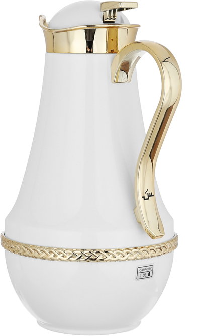Al Saif Gallery Nouf thermos set, 0.7 / 1 liter, 2 pieces, thermal glass inner container, stainless steel outer shell - golden white product image 8