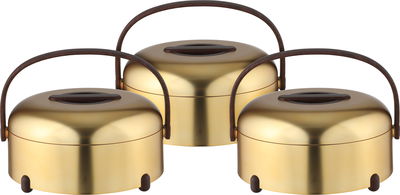 Al Saif Gallery Stainless Steel Food Container Set, 3 Pieces, Wooden Handle - Gold product image 1