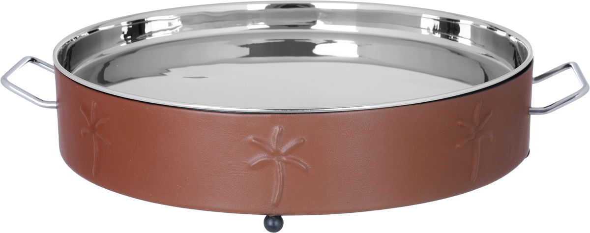 Al Saif Gallery Steel Food Warmer, 54 x 46 x 14 cm, Round, Double Bowl, Wooded Pattern, Large - Brown product image 2