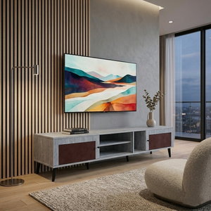 وحدة تلفاز مودرن خشب MDF، 45×200×40 سم - رمادي بني product image