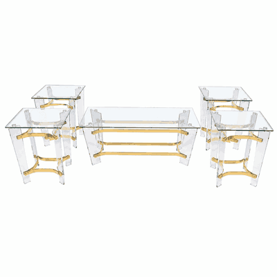 طقم طاولات زجاج و ستيل و اكرليك، 5 قطع - شفاف ذهبي product image 4