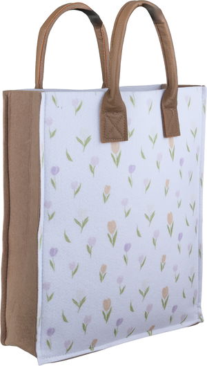 شنطة ترامس قماش السيف غاليري، 32x10x37 سم، نقش زهور - ابيض بني فاتح product image 2