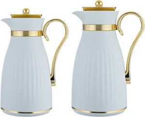Al Saif Gallery Danat thermos set, 1/0.7 liter, golden handle, 2 pieces, thermal glass inner shell, plastic outer shell - light gray product image 2