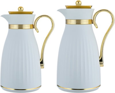 Al Saif Gallery Danat thermos set, 1/0.7 liter, golden handle, 2 pieces, thermal glass inner shell, plastic outer shell - light gray product image 2