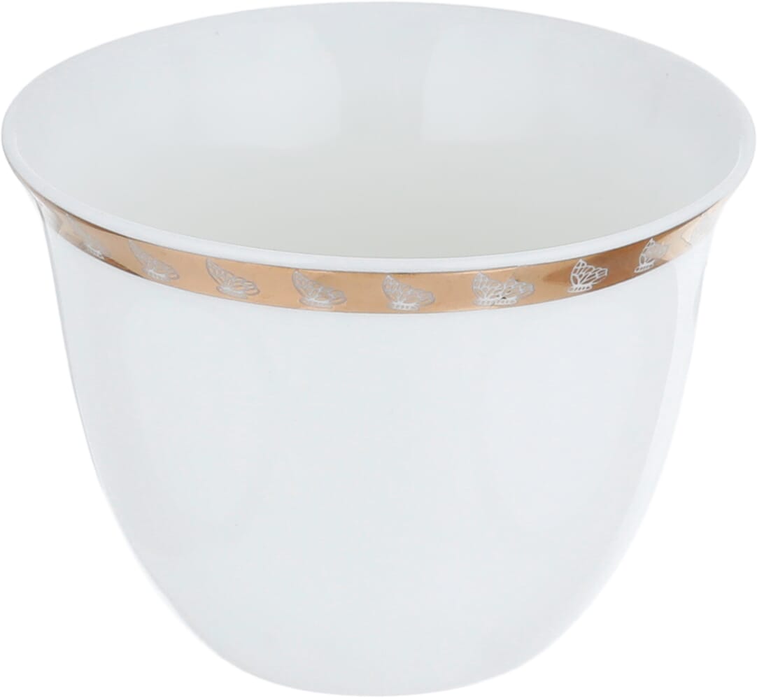 طقم فناجين قهوة عربي بورسلان السيف غاليري، 12 قطعة، خط ذهبي، رسم فراشة - أبيض product image 2
