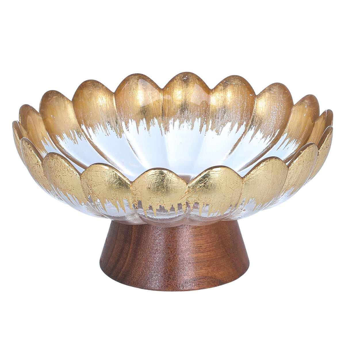 Al Saif Gallery glass dessert serving stand, 16 x 16 x 7.5 cm, with a wooden base - gold product image 2