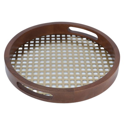 Tofaria Saif Gallery wooden circular serving tray, 30 x 30 x 4 cm, large, gilded - brown product image 1