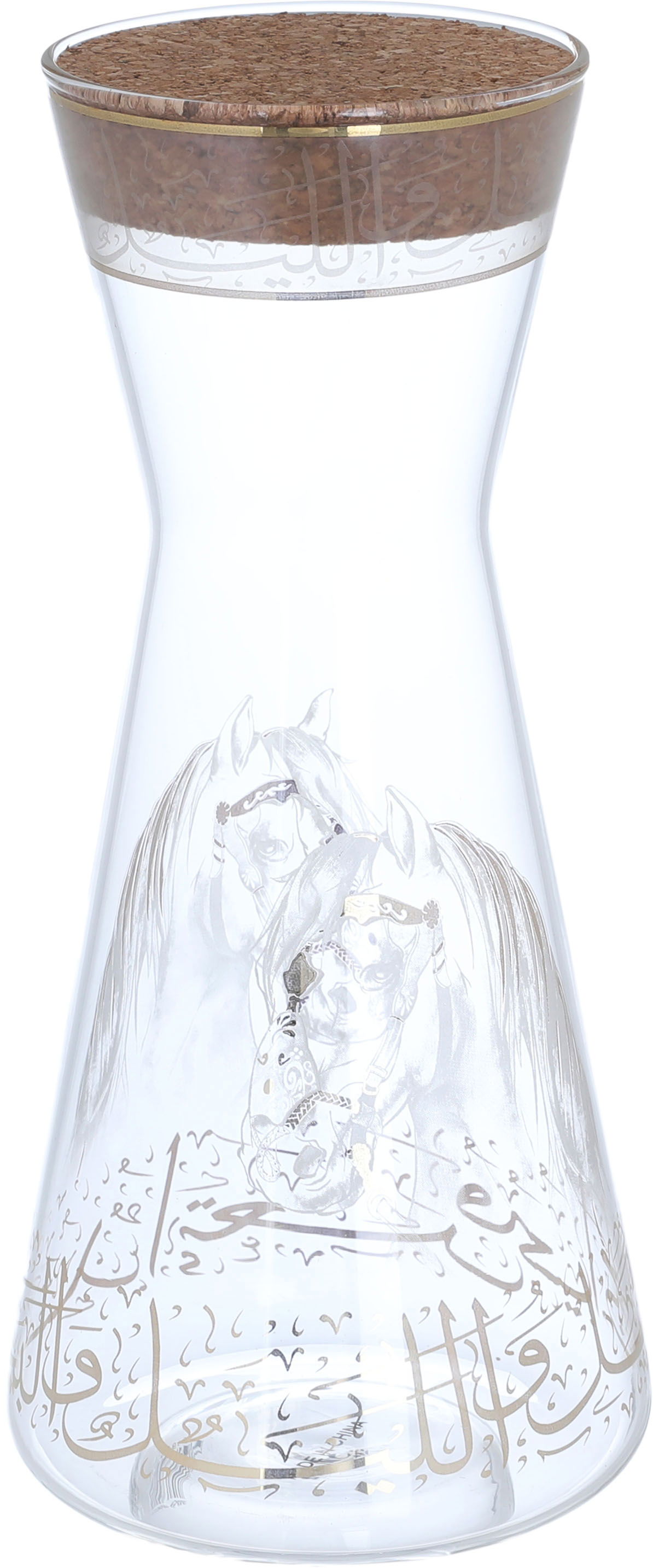 Al Saif Gallery Glass Whistling Bottle, 820 ml, with lid, Arabic engraving - transparent product image