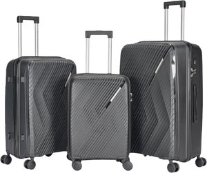 طقم شنط سفر بولي بروبيلين ليمرا، 3 مقاسات، 4 عجلات، بزاوية 360 درجة، LMA-PP522 - رمادي غامق product image