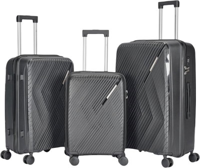 طقم شنط سفر بولي بروبيلين ليمرا، 3 مقاسات، 4 عجلات، بزاوية 360 درجة، LMA-PP522 - رمادي غامق product image 1