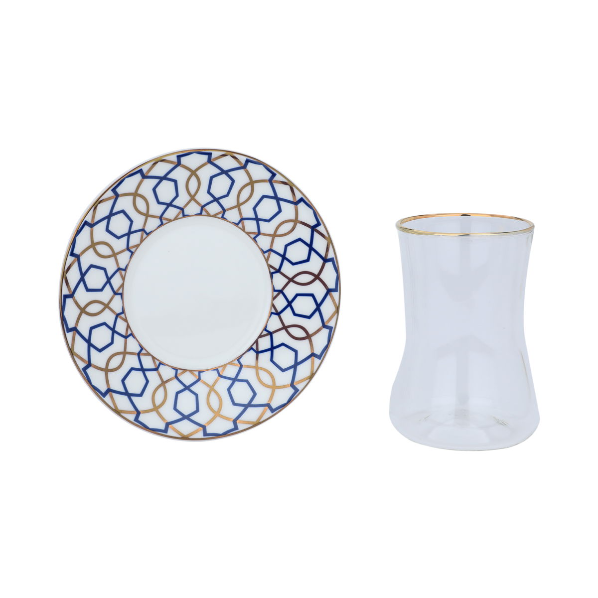 طقم استكانات زجاج مع صحون بورسلان السيف غاليري، 12 قطعة - أزرق product image 3