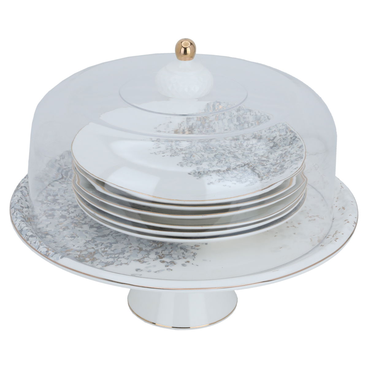 Porcelain cake server set, 12.25 cm, gray and gold pattern, 8 pieces - white product image