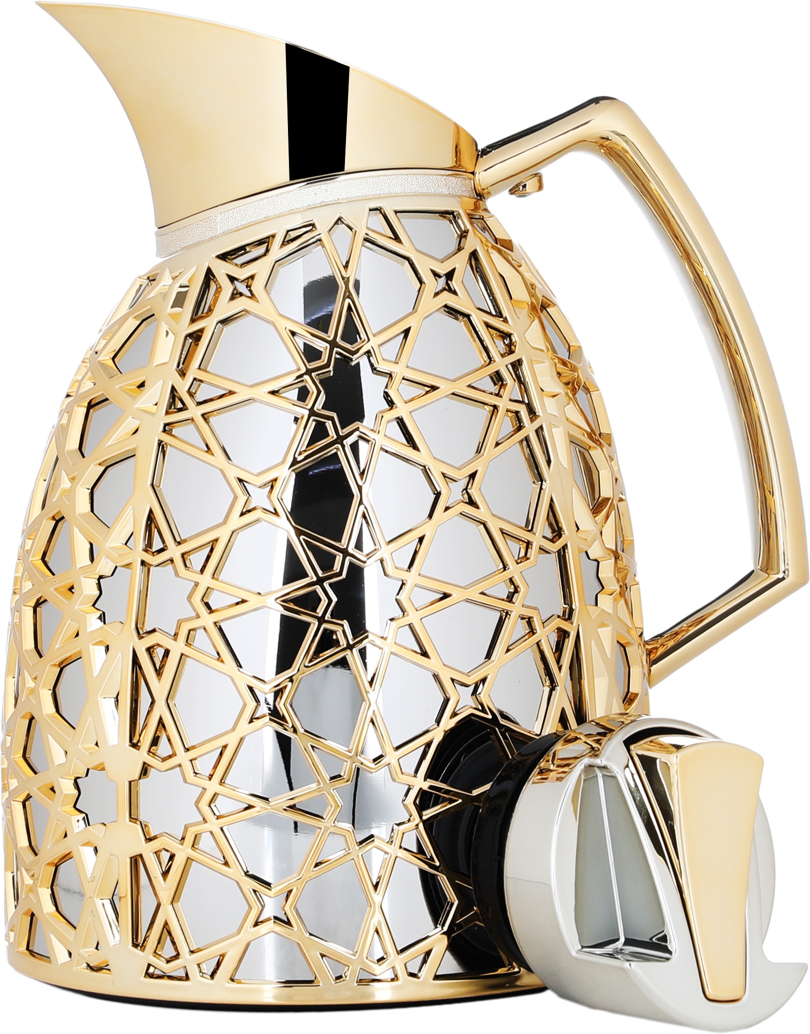 Al Saif Gallery Andalusia thermos set, 0.75/1 liter, Islamic inscription, glass inner case, plastic outer case - silver and gold product image 5