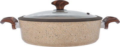طقم قدور جرانيت بغطاء زجاج فالز، 9 قطع، يد خشبي - بني فاتح product image 5