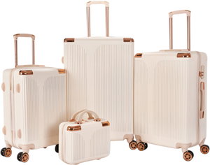 طقم شنط سفر ABS ليمرا، 4 مقاسات، 4 عجلات، بزاوية 360 درجة، OT-501860 - بيج product image