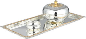 طقم تمرية ستانلس استيل السيف غاليري، 39x19x2 سم، طوفرية، صحن نواة - فضي ذهبي product image