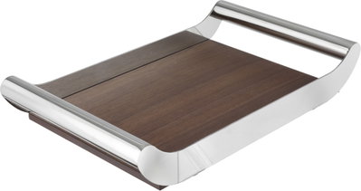 Al Saif Gallery Wooden Serving Tray, 32x27x5.6 cm, Rectangular, Steel Handle - Silver Wood product image 2