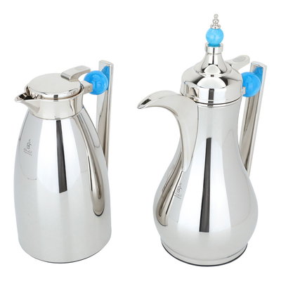 Al Saif Gallery Alaa Steel thermos set, 1 liter, blue handle, 2 pieces - silver product image 2