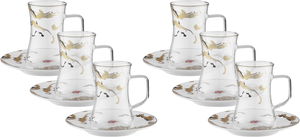 طقم تقديم بيالات شاي زجاج مع صحون بورسلان السيف غاليري، 12 قطعة، 100 مل - شفاف أبيض product image