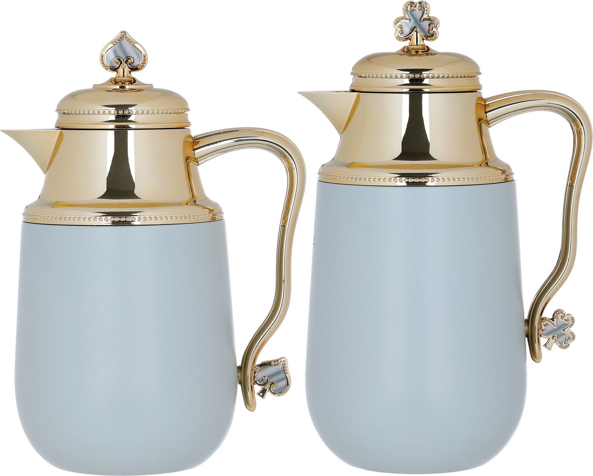 Al Saif Gallery Fatima thermos set, 1/0.7 liter, 2 pieces, thermal glass inner container, steel outer shell - light gray product image
