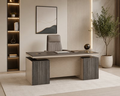 مكتب إداري خشب MDF، 160x80x75 سم - رمادي غامق بيج product image 3