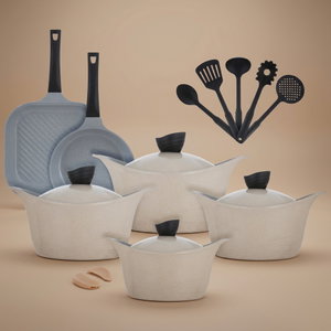 طقم قدور جرانيت فولكانو، 17 قطعة - بيج product image