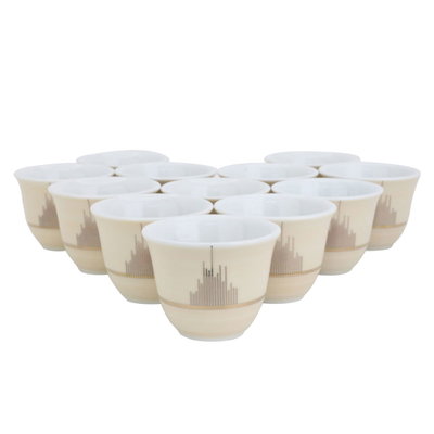 Al Saif Gallery porcelain Arabic coffee cups set, golden pattern, 12 pieces - light beige product image 1