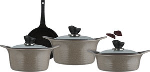 طقم قدور كوري جرانيت تورنادو، 7 قطع، غطاء زجاج - كابتشينو منقط product image