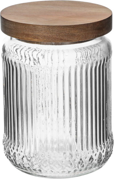طقم برطمانات زجاج وهج الماسة، 750 مل، قطعتين، غطاء خشب مخطط - شفاف بني product image 3