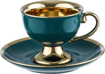 Al Saif Gallery porcelain Turkish coffee cup set, gold base, 12 pieces - green product image 2