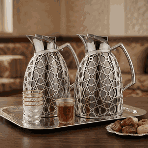 طقم ترامس أندلسية السيف غاليري، 0.75/1 لتر، نقش اسلامي، حافظة داخلية زجاج - أسود وفضي product image 2