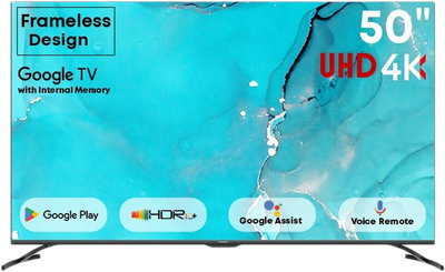 تلفزيون سمارت بدون اطار تورنيدو، 50 بوصة، 4K، UHD، نظام جوجل، 50UA3400E - اسود product image 1