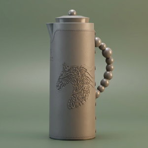 Al Saif Gallery Royal 7T thermos, 1 liter, leather covered, horse pattern, glass inner case, plastic outer case - dark gray product image