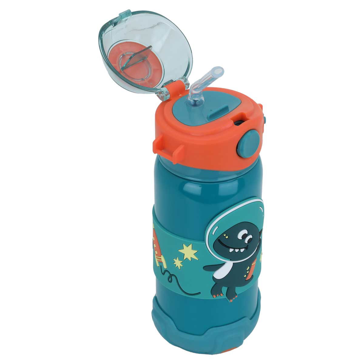 Al Saif Gallery plastic water bottle for children, 460 ml, astronaut shape, straw - green product image 2